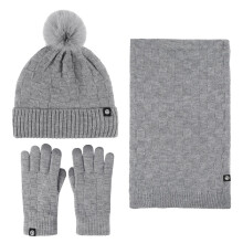 Winter Knit Beanie Scarf Gloves Set For Couples Plaid Flece Lined Hat And Matching Neck Warmer And Mittens