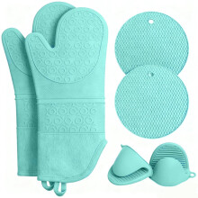 Silicone Kitchen Mitts + Insulated placemats + Hand clamp 6 PCS Set for Kitchen Baking