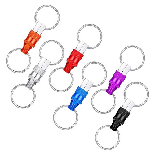 6Pack Pull Apart Keychain,Quick Release Keychain Aluminum Keychain with 2 Split Rings Chain Separate Detachable Key Ring