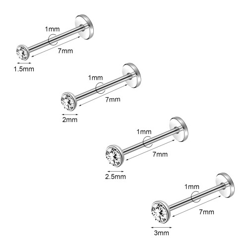 Stainless Steel Labret Lip Rings Claw CZ Threadless Round 1