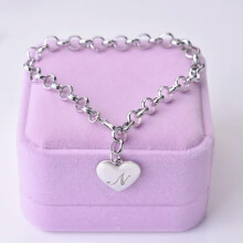 Sterling Silver A-Z Heart Charm Bracelet for Women