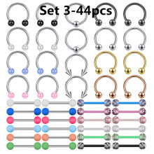 14g Surgical Steel Nipple Ring Set Glow in the Dark Tongue Ring Barbell Piercing-Set 3-44pcs