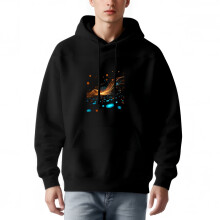 Men's Long Sleeve Hoodie Pullover Sweatshirt with Pockets - Vibrant Orange & Blue Abstract Burst Design Relaxed Fit