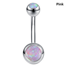 Opal Stone Stainless Steel Belly Button Ring Pink 1 Pc