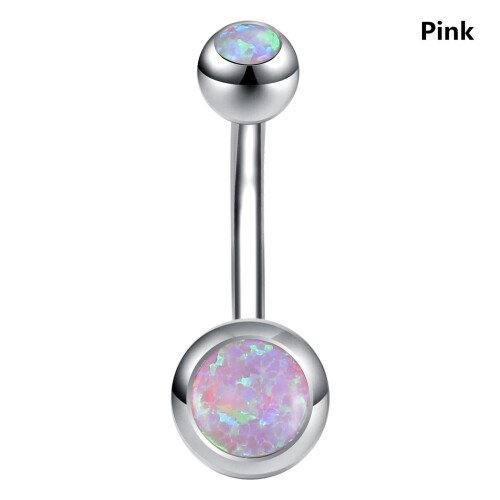 Opal Stone Stainless Steel Belly Button Ring Pink 1 Pc