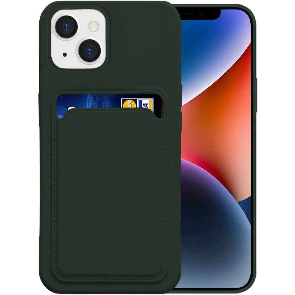 Silicone Card Case Compatible With Iphone 13 & Iphone 14 (6.1"), Shock-Absorbing, Soft Slim Wallet Case In Dark Green 9357860405737