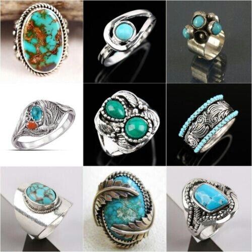 Vintage 925 Silver Turquoise Ring Size 6-10 1