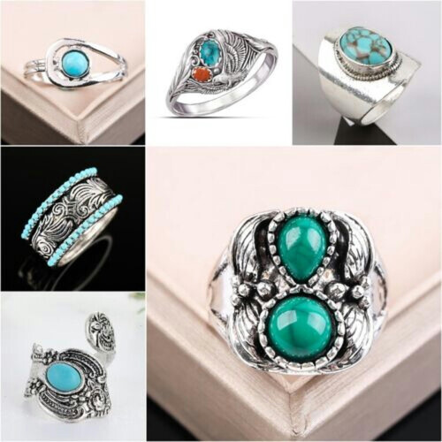 Vintage 925 Silver Turquoise Ring Size 6-10 2