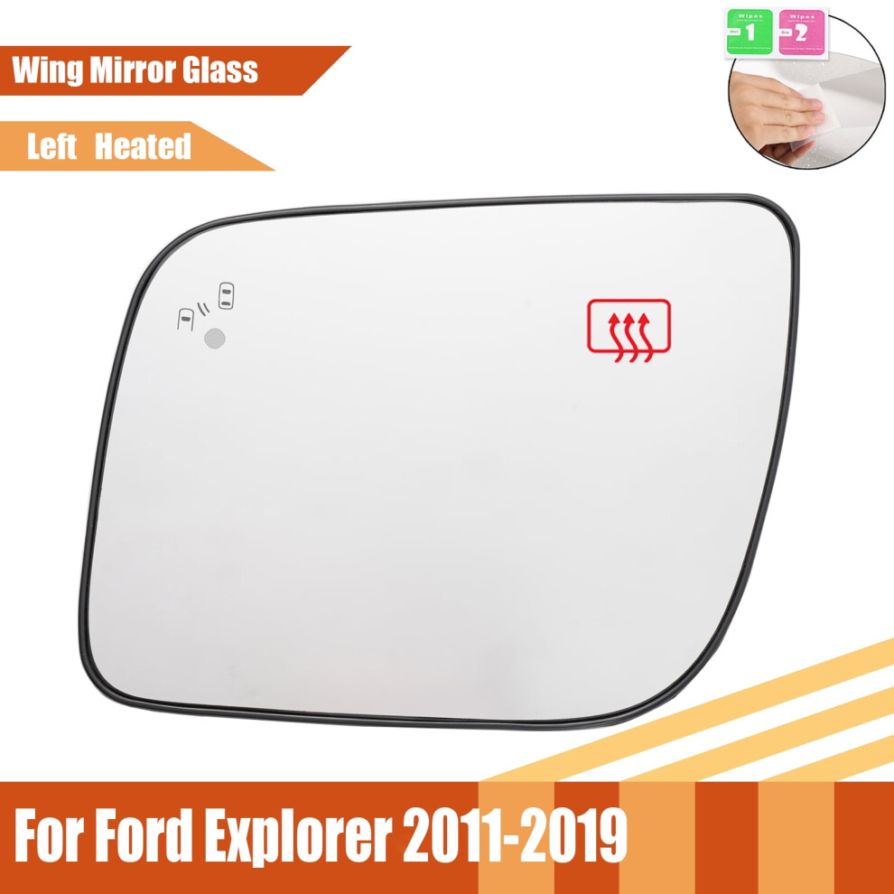 Left Side Mirror Glass With Blind Spot Heated Function For Ford Explorer 11-19 White 9357860406147