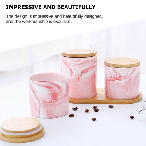 Ceramic Rice Jar Sturdy Pink Easy to Clean Tea Container 1Set 2