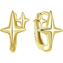 Dainty S925 Sterling Silver Star Hoop Earrings, Y2K Huggie Style — Compatible with Everyday Wear