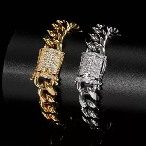 Βραχιόλι Punk Mens Miami Cuban Link Chain από χρυσό ή ασήμι από ανοξείδωτο ατσάλι 8-18 2