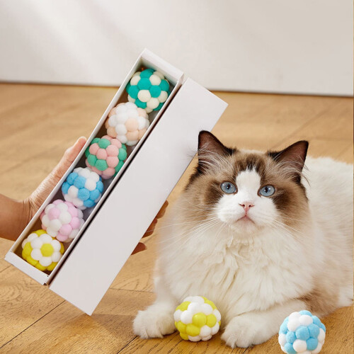 Cat Toy Balls Set Soft Fuzzy Plush 4 Pcs 2