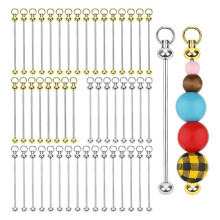 50pcs Blank Beadable Keychain Bars, Metal Bead Keychain Bar Charms Detachable Key Chain Making for Pendant A