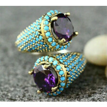 925 Silver Plated Turquoise Ring for Women Wedding Party Jewelry Rings SZ 6-13-Turquoise #8-6