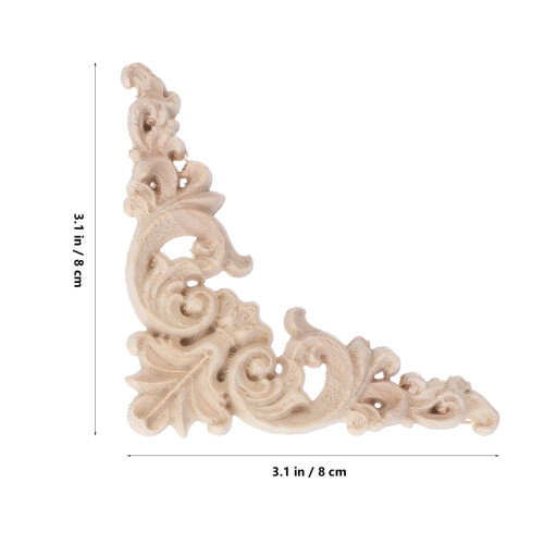 Wood Stickers Unpainted Beige Solid Wood Appliques 4pcs 1
