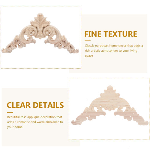 Wood Stickers Unpainted Beige Solid Wood Appliques 4pcs 2