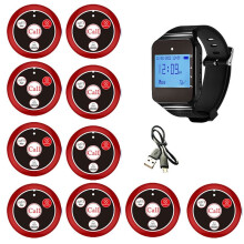 Wireless Restaurant Pager Waiter Calling System with Watch Call Button for Hookah Bar Cafe Bar Customer Service Red