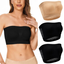 Set van 3 damesbandeau-bh's met antislipvoering, gewatteerde strapless sport-bh, naadloze tube top bralette met ondersteuning