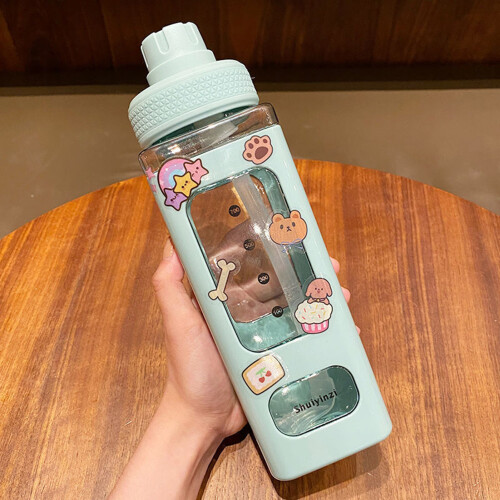 (Green, D) Kids Leakproof Straw Water Bottle 1