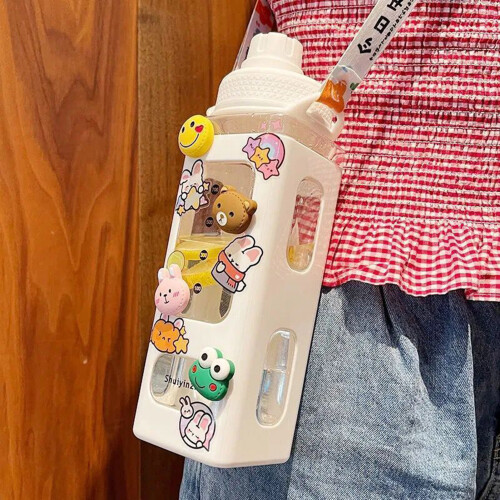 (White, D) Kids Leakproof Straw Water Bottle 1