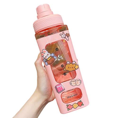 (Pink, D) Kids Leakproof Straw Water Bottle 2