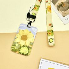 Cute Sunflower ID Badge Holder with Detachable Lanyard, ID Holder ID Clip Name Badge Keychain, Nurse Teacher Offfice Gifts