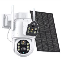 Solcells IP-Kamera WiFi Dubbellins PTZ Säkerhetskamera 4MP HD Inbyggt Batteri Solpanel Trådlös Kamera Larm US PLUG
