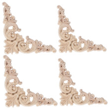 Wood Stickers Unpainted Beige Solid Wood Appliques 4pcs