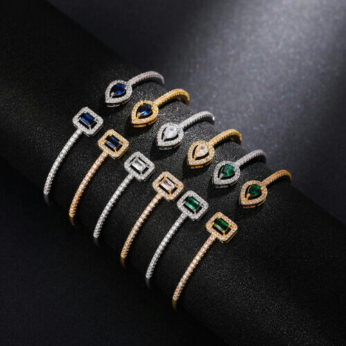 Women's 925 Silver Gold-Plated Cubic Zirconia Bangle 1