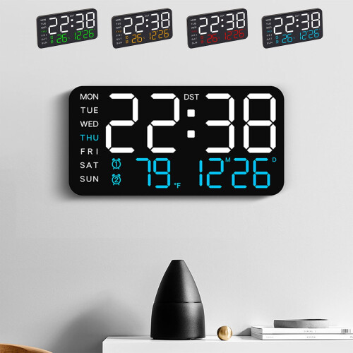 Modern LED Digital Alarm Clock - Date Temperature Display with Brightness Control Dual Power Options