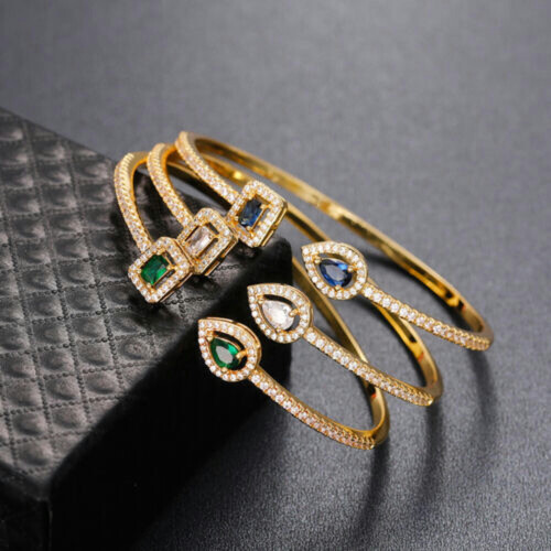 Women's 925 Silver Gold-Plated Cubic Zirconia Bangle 2