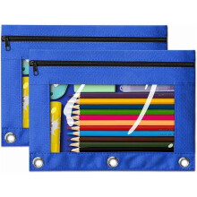 2-Pack Large Capacity Pencil Pouches with Zipper, Clear Binder Cases with 3 Reinforced Grommets