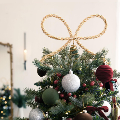 Metal Rhinestone Bow Tree Topper Silver Gold 1pc 1