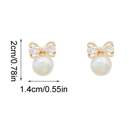 Silver Needle Pearl Earrings with Zirconia Bow Design 1