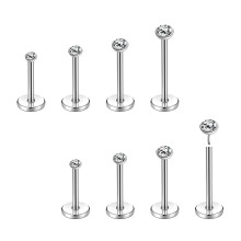 Stainless Steel Labret Lip Rings Claw CZ Threadless Round
