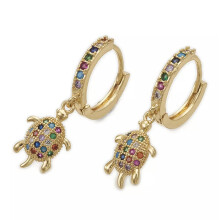 Cubic Zirconia Sea Turtle Dangle Hoop Earrings Gold 30mm