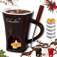 Chocolate Fondue Mug with Fork and Candle, Handmade, 1 pc