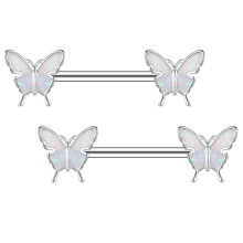 Nipple Barbell 14G Stainless Steel Butterfly Ring White 1