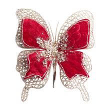 Red Velvet Christmas Butterfly Ornament with Clip