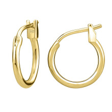1 Pair 925 Sterling Silver Hoop Earrings Round Earrings for Women Men Jewelry-Gold-12mm