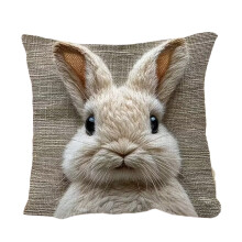 Fodera per cuscino pasquale con finto ricamo, motivo coniglietto e uovo, 45x45 cm, vivace decorazione primaverile