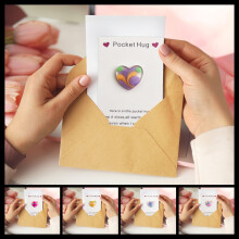 Valentine's Pocket Hug Heart with Greeting Card – Purple, Long-Distance "Thinking of You" Gift for Her/Him, Under $5