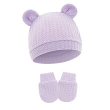 Sraith Hata agus Mittens do Naíonáin le Dearadh Cluasa Béir Álainn, Fabraic Cadáis Leaisteacha, Unisex le haghaidh Úsáid Chompord Laethúil