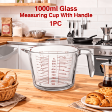 Verre doseur avec poignée, 1000 ml, compatible micro-ondes et lave-vaisselle, bec verseur, idéal pour la cuisson et la pâtisserie.