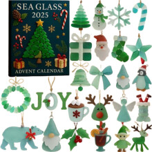 Sea Glass Advent Calendar 2025, 24-Day Pendant Countdown with Santa & Reindeer Ornaments – Compatible with Christmas Tree Decor