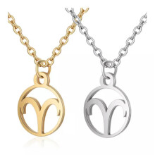 Stainless Steel Pendant Necklace Lobster Zodiac Sign Gold Silver 16.3" 2mm Z578-Aries-Gold