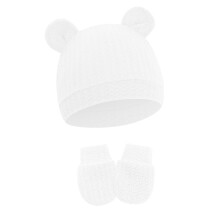 Lovely Bear Ears Design Infant Hat And Mittens Set Elastic Cotton Fabric Unisex For Daily Comfort Use
