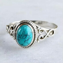 Turquoise Rings Vintage 925 Silver Women Wedding Party Jewelry Ring Gift Sz 6-10-Silver-8