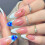 Glossy Pink False Nails with Blue Tips, Zero Pressure 7